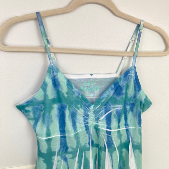 Mudd Juniors M Blue Green Tie Dye Y2K Babydoll Cami Tank Top Fairy Boho Hippie - Picture 3 of 9